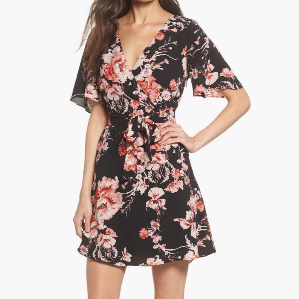 BB Dakota Floral Faux Wrap Dress